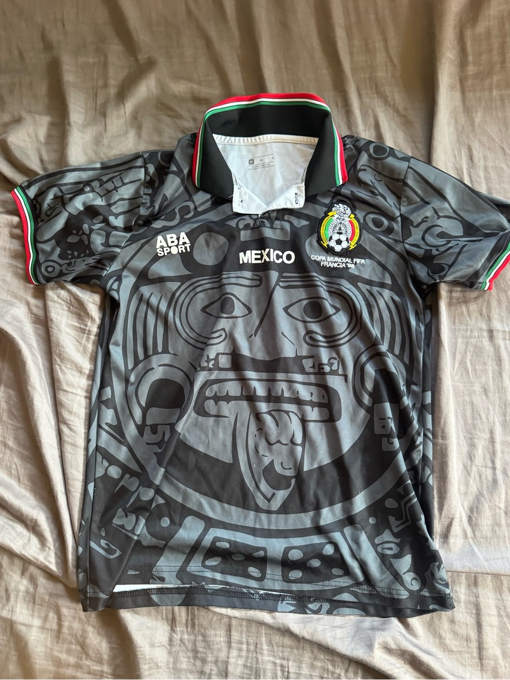 1998 World Cup Mexico ABA Sport Black Jersey Vintage M Aztec